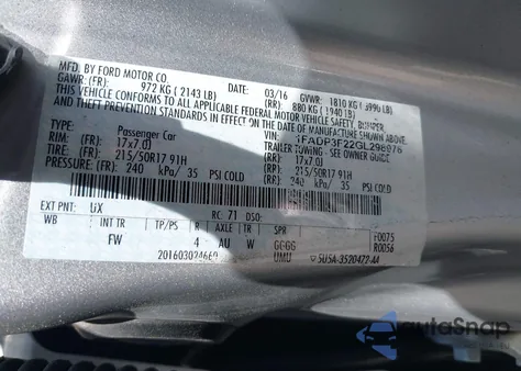 2016 Ford Focus Se from USA, damaged, VIN 1FADP3F22GL298976